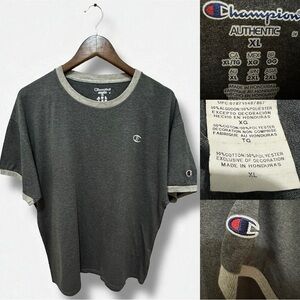 264 Champion | Vintage Dark Gray Cotton-Poly Blend Ringer Tee (size XL)